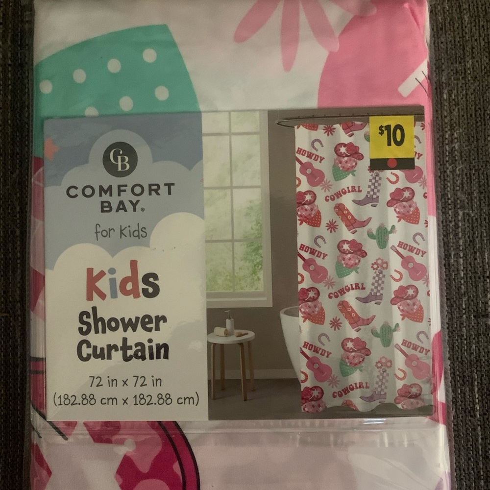 Comfort Bay Kids Shower Curtain with Pink and Green Accents